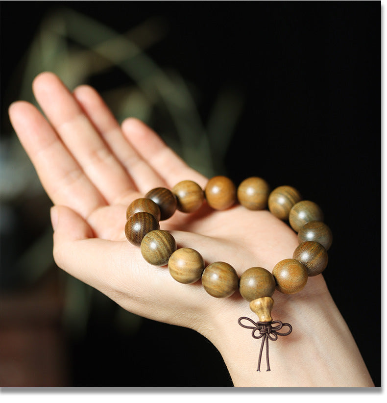 Green Sandalwood Bead Bracelet – Taoist 15-Bead Circle for Calm & Meditation - EclipticJew