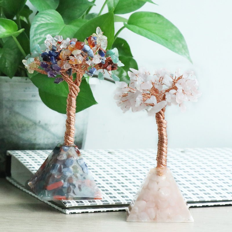 Amethyst Tree Of Life Colorful Crystal Gravel Pyramid Pyramid Base Fortune Tree Creative Lucky Tree Home Furnishing Decoration - EclipticJew