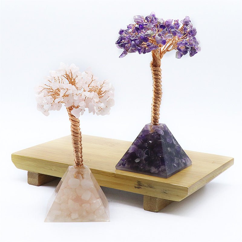 Amethyst Tree Of Life Colorful Crystal Gravel Pyramid Pyramid Base Fortune Tree Creative Lucky Tree Home Furnishing Decoration - EclipticJew