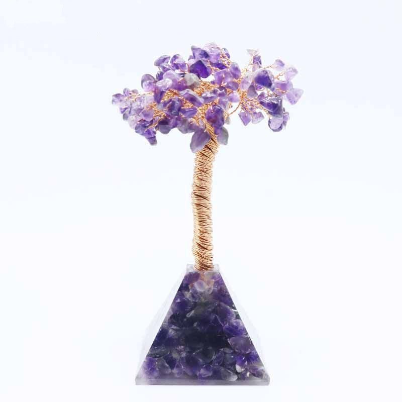 Amethyst Tree Of Life Colorful Crystal Gravel Pyramid Pyramid Base Fortune Tree Creative Lucky Tree Home Furnishing Decoration - EclipticJew
