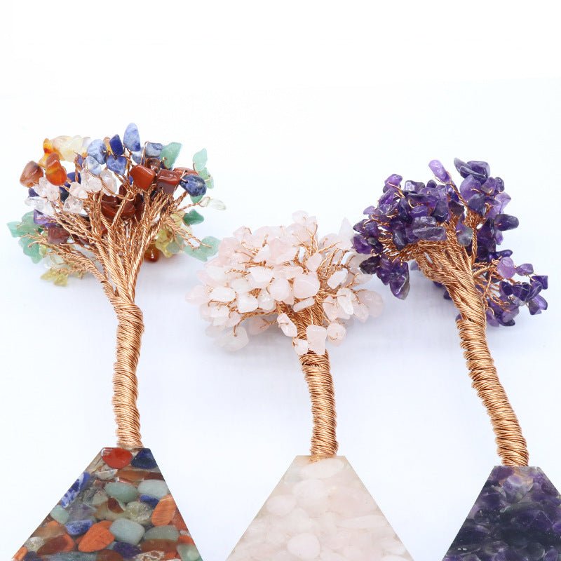 Amethyst Tree Of Life Colorful Crystal Gravel Pyramid Pyramid Base Fortune Tree Creative Lucky Tree Home Furnishing Decoration - EclipticJew