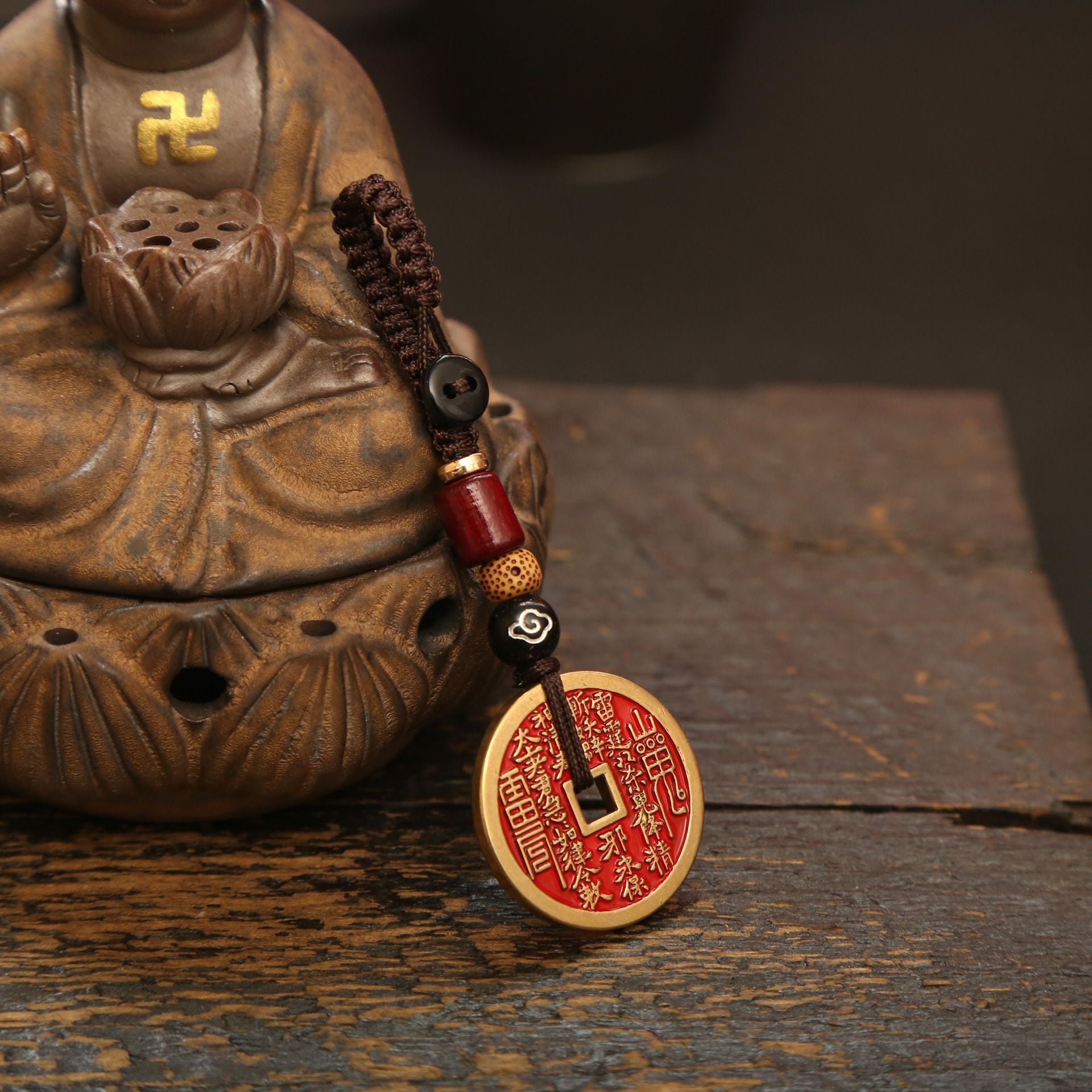 Taoist Brass Coin Keychain – Lucky Cloud Knot Charm for Wealth, Protection & Harmony - EclipticJew