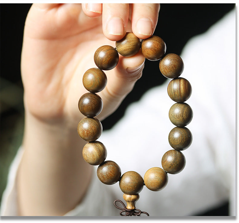 Green Sandalwood Bead Bracelet – Taoist 15-Bead Circle for Calm & Meditation - EclipticJew