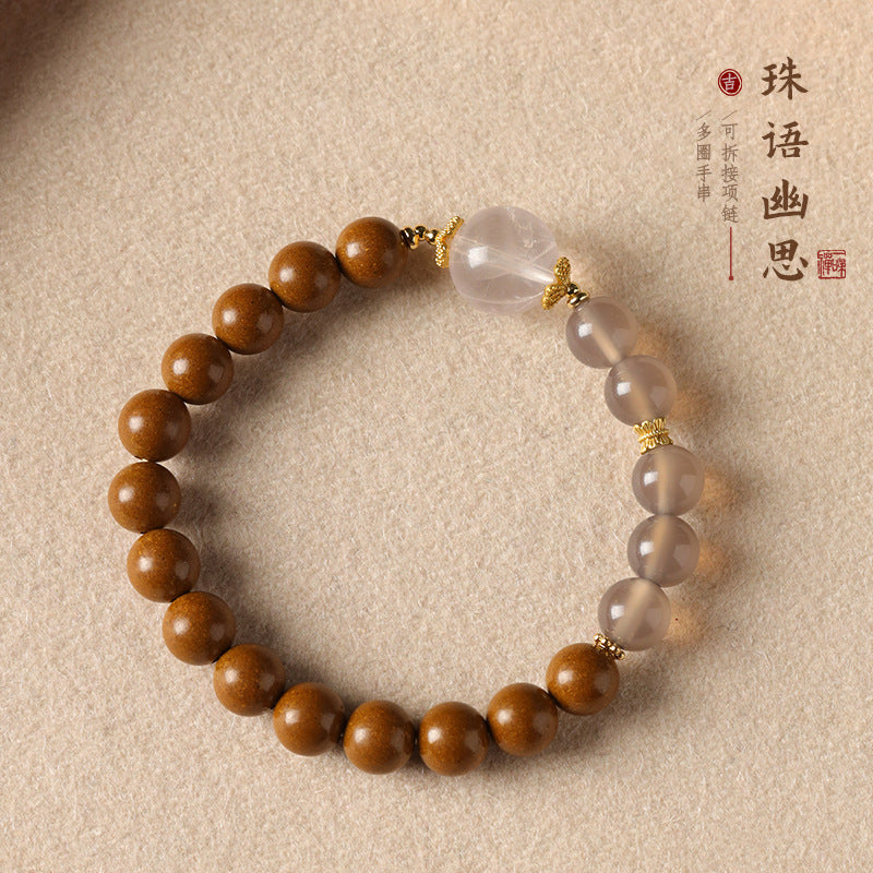 Gray Agate & Incense Bead Bracelet – Herbal Scented Calm with Rose Quartz Accents