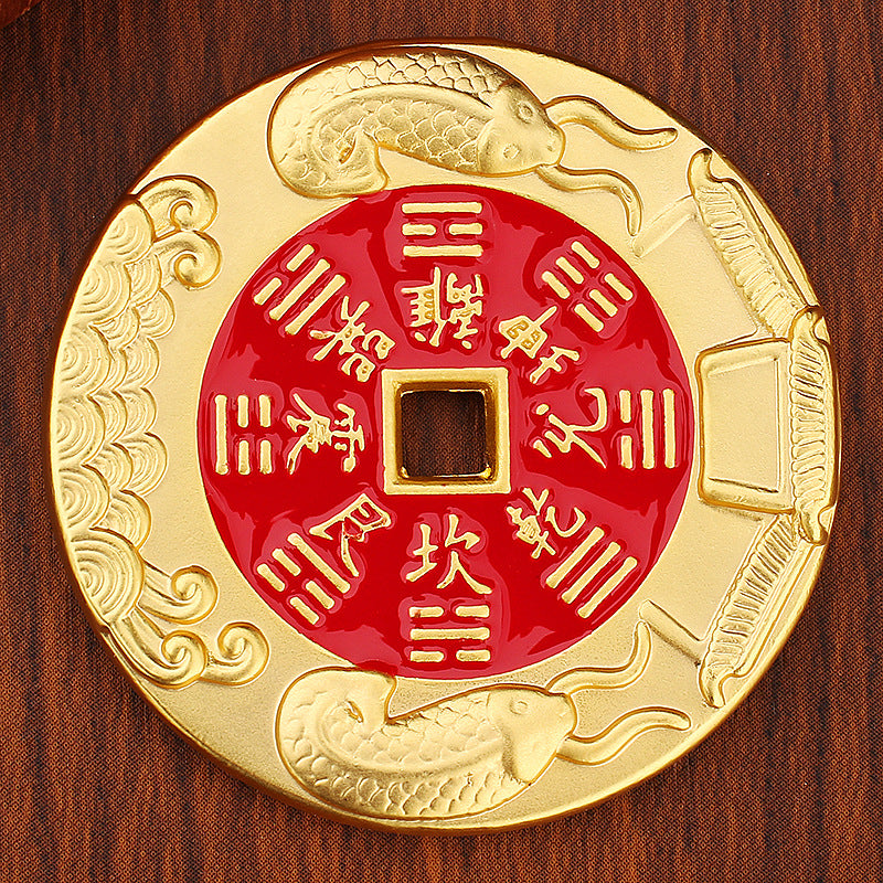 Red Brass Talisman Coin | 4.5cm Double-Sided Amulet | Taoist-Inspired Portable Charm for Protection & Spirit Power - EclipticJew