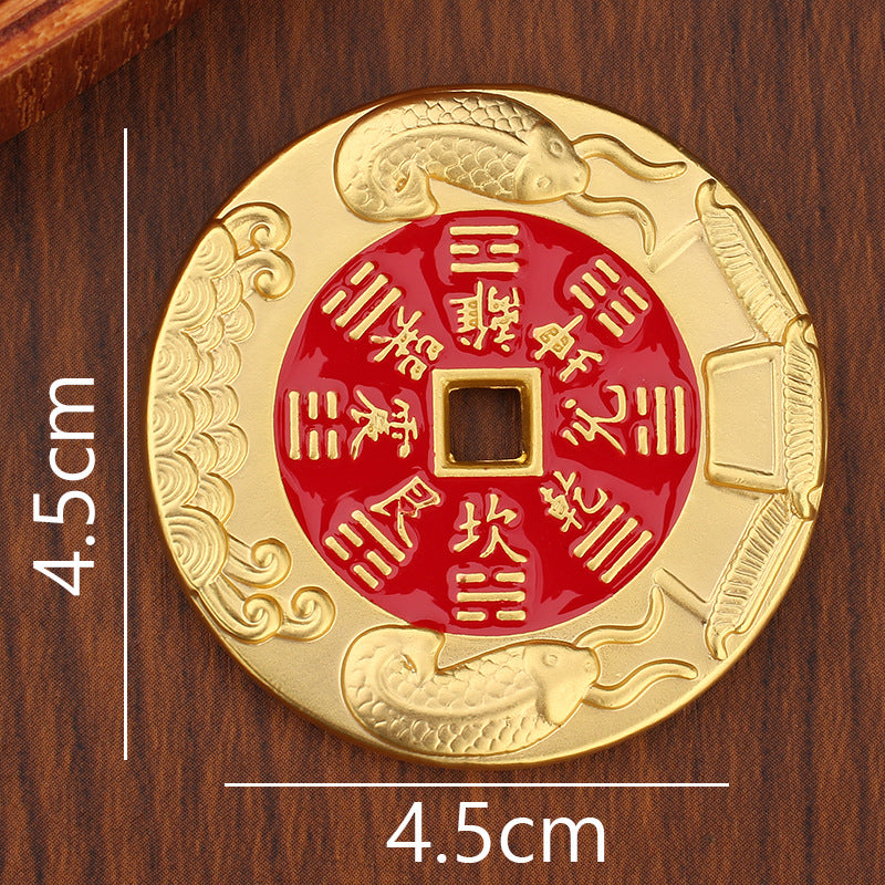 Red Brass Talisman Coin | 4.5cm Double-Sided Amulet | Taoist-Inspired Portable Charm for Protection & Spirit Power - EclipticJew