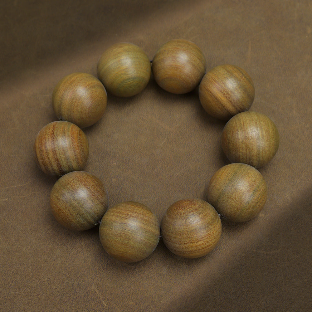 Green Sandalwood Bead Bracelet – Taoist 15-Bead Circle for Calm & Meditation - EclipticJew