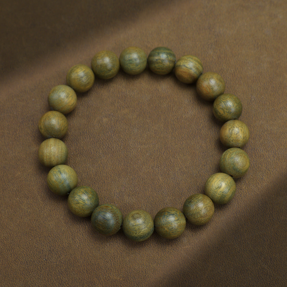 Green Sandalwood Bead Bracelet – Taoist 15-Bead Circle for Calm & Meditation - EclipticJew
