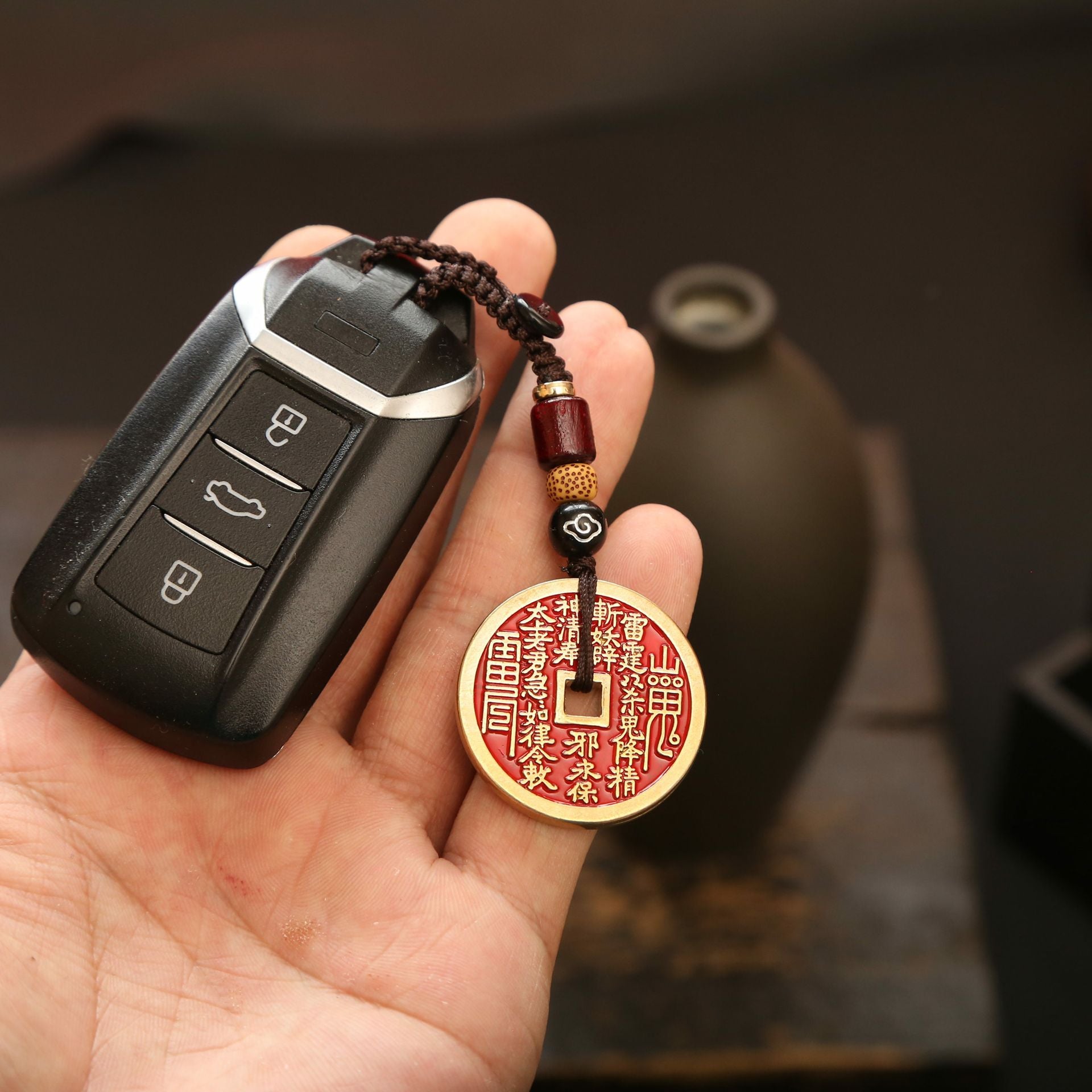 Taoist Brass Coin Keychain – Lucky Cloud Knot Charm for Wealth, Protection & Harmony - EclipticJew