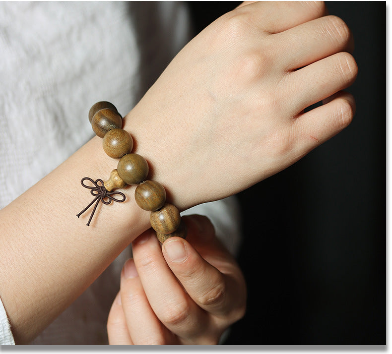 Green Sandalwood Bead Bracelet – Taoist 15-Bead Circle for Calm & Meditation - EclipticJew