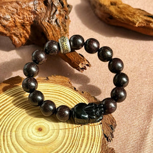 Men’s Sandalwood Bracelet with Obsidian Pixiu Charm | 12 Zodiac Design Options | Good Luck Jewelry EclipticJew