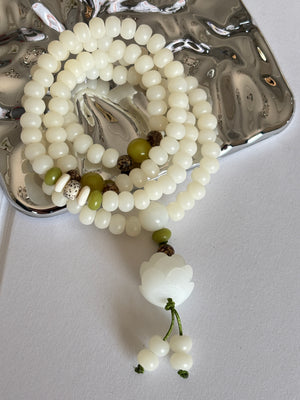 Natural White Bodhi Seed Mala Blessed Bracelet