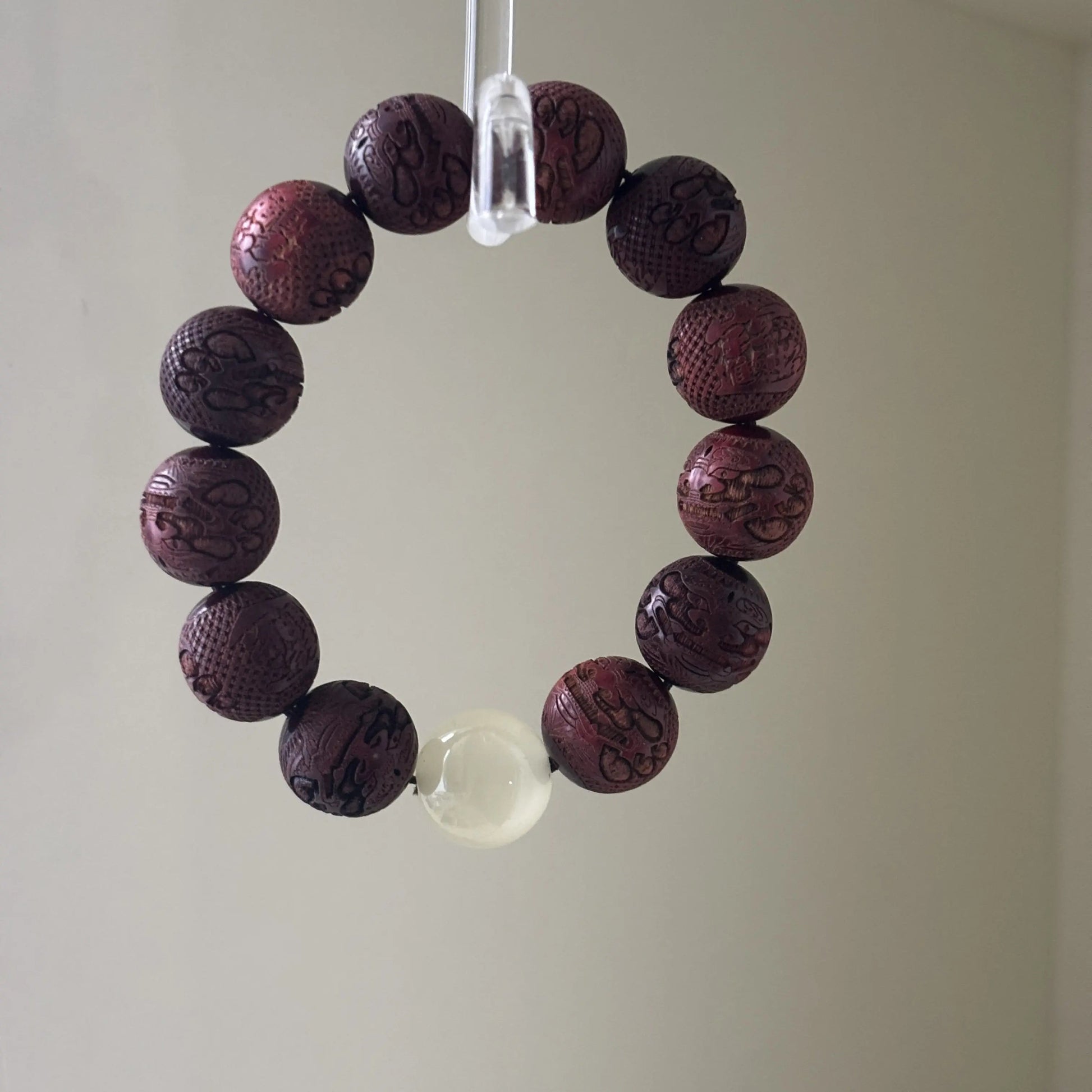 Carved Pixiu Rosewood Bracelet with Moonlight Stone | Wealth & Protection EclipticJew