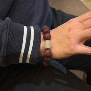 Carved Pixiu Rosewood Bracelet with Moonlight Stone | Wealth & Protection EclipticJew