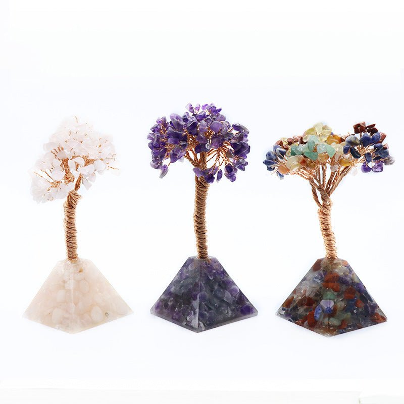 Amethyst Tree Of Life Colorful Crystal Gravel Pyramid Pyramid Base Fortune Tree Creative Lucky Tree Home Furnishing Decoration - EclipticJew