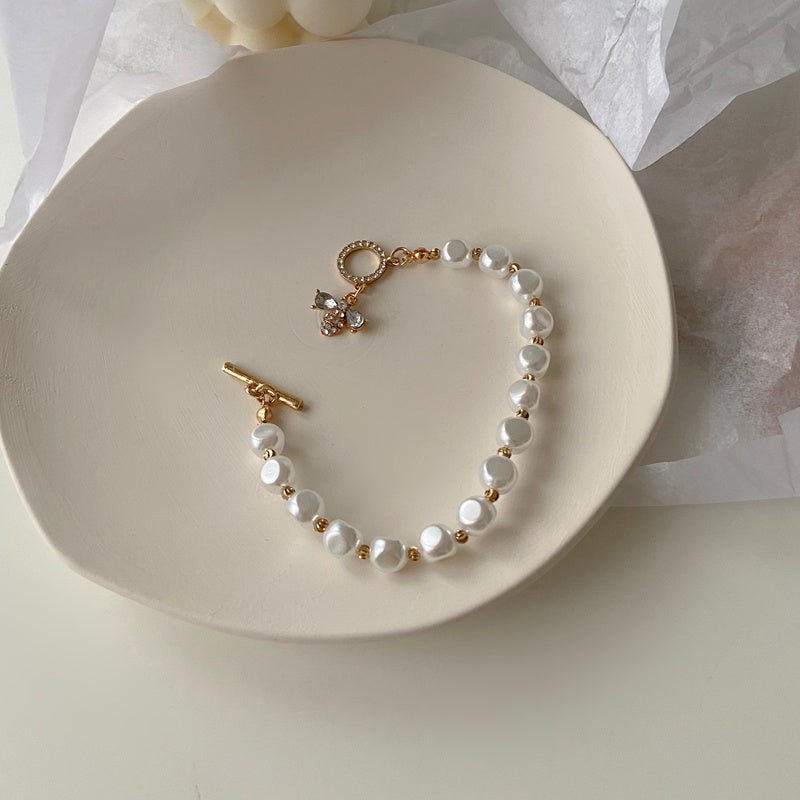 Classic Pearl & Natural Stone Cuff Bracelet - Elegant Fortune - EclipticJew