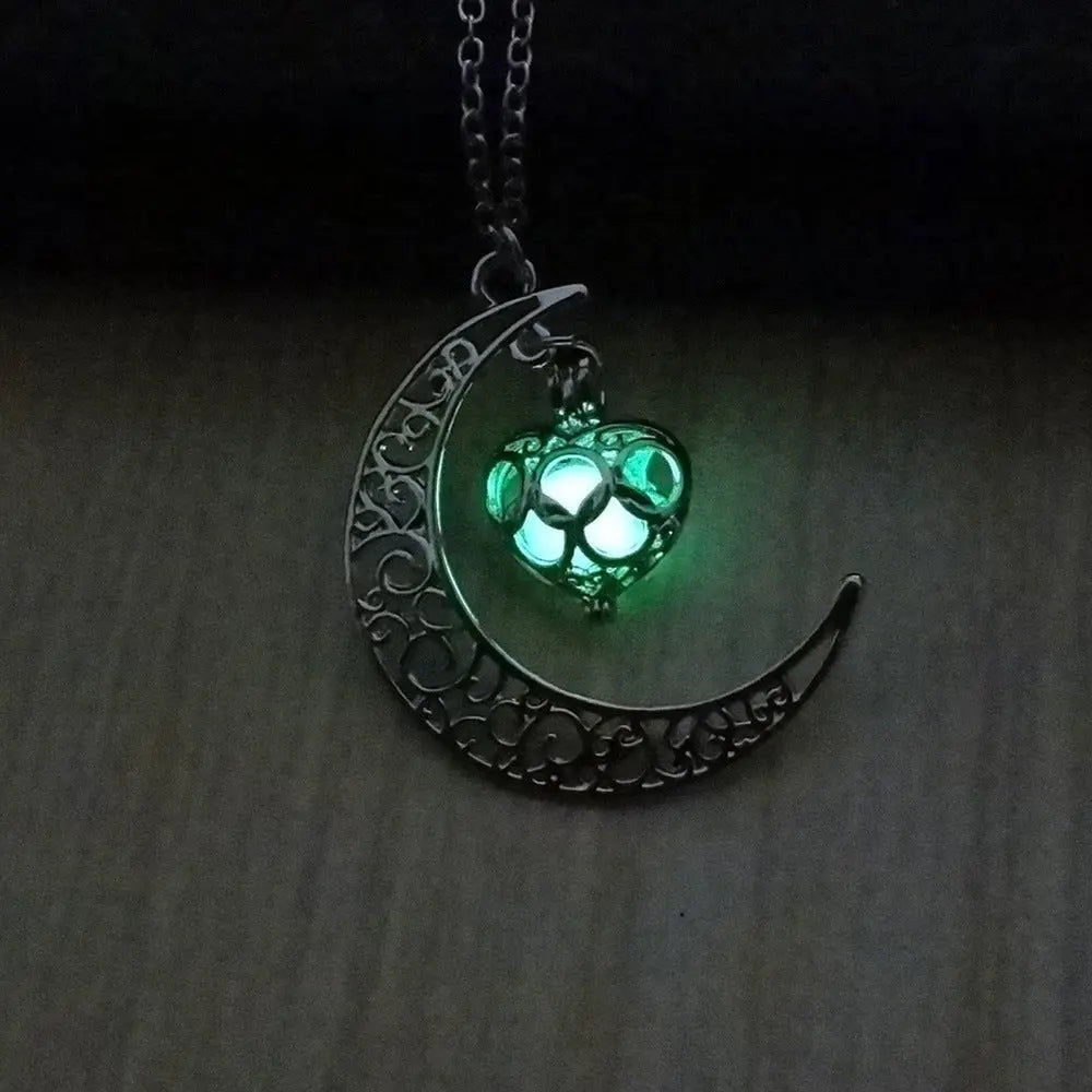 Lunar Glow Pendant Necklace - Silver-Plated Moon Shape - EclipticJew