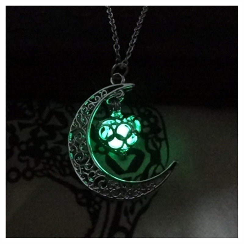 Lunar Glow Pendant Necklace - Silver-Plated Moon Shape - EclipticJew