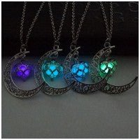 Lunar Glow Pendant Necklace - Silver-Plated Moon Shape - EclipticJew