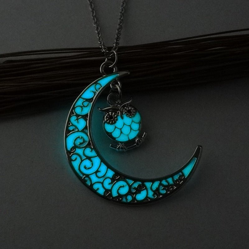 Lunar Glow Pendant Necklace - Silver-Plated Moon Shape - EclipticJew