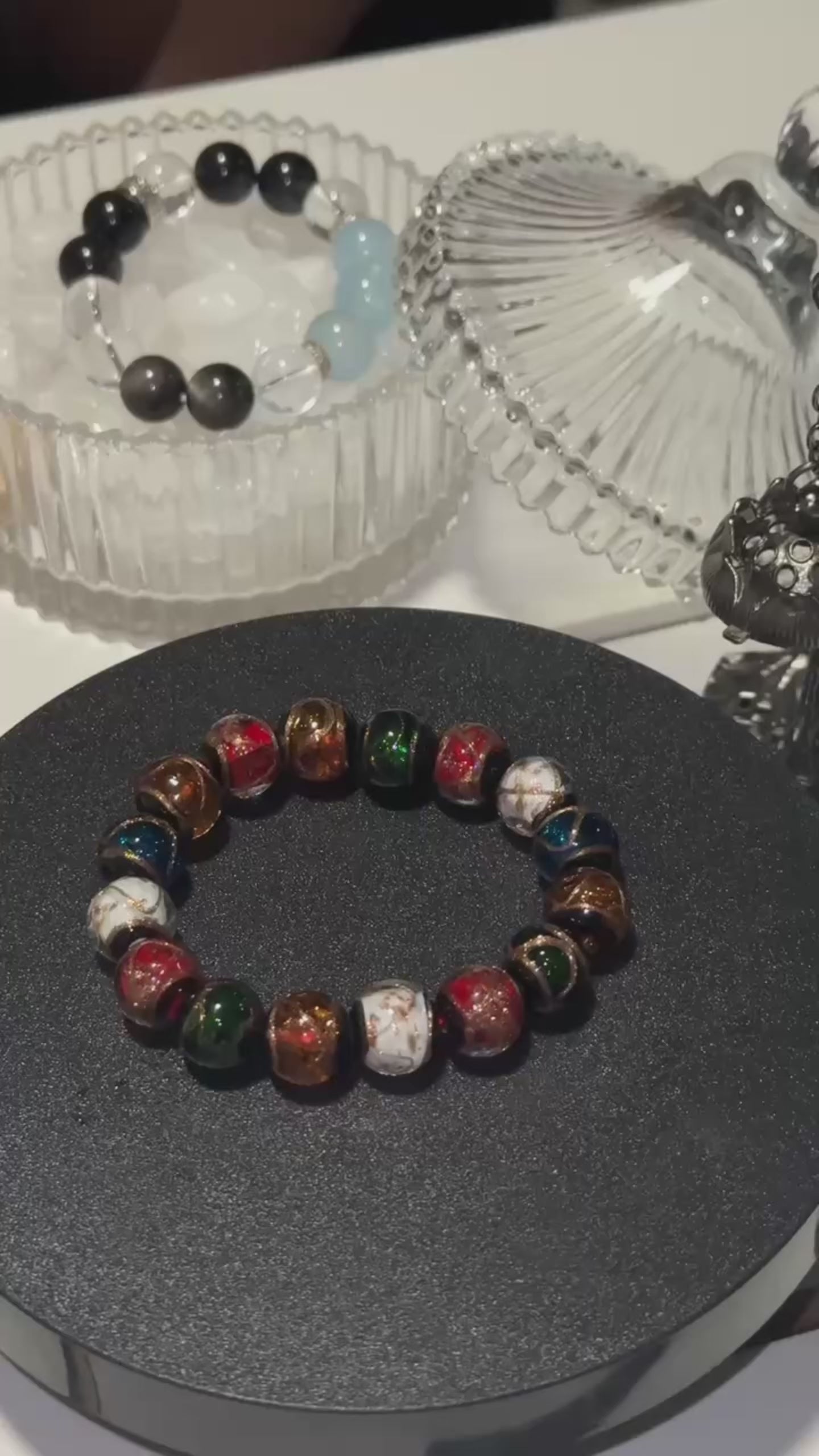 Five-Color Enamel Glass Bead Bracelet: Feng Shui Spiritual Jewelry Gift