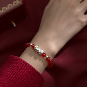 Silver Red Agate Brave Pixiu Bracelet - EclipticJewpixiu