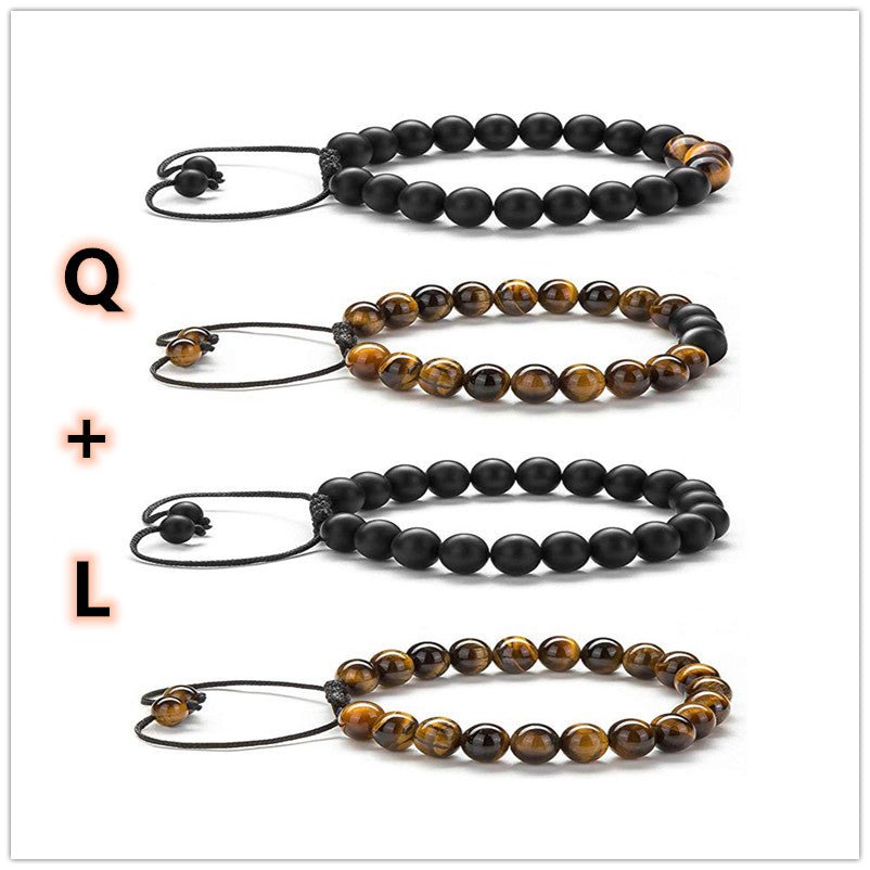 Tiger Eye Couple Bracelets Matte Black Agate Beads Bracelet - EclipticJew