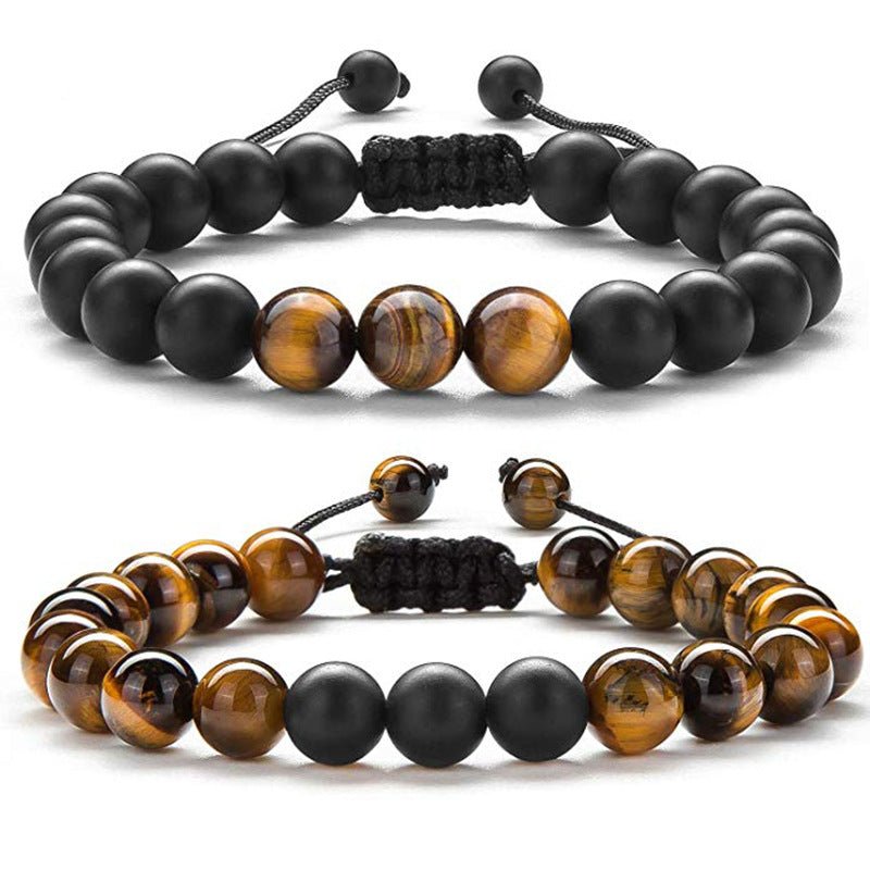 Tiger Eye Couple Bracelets Matte Black Agate Beads Bracelet - EclipticJew