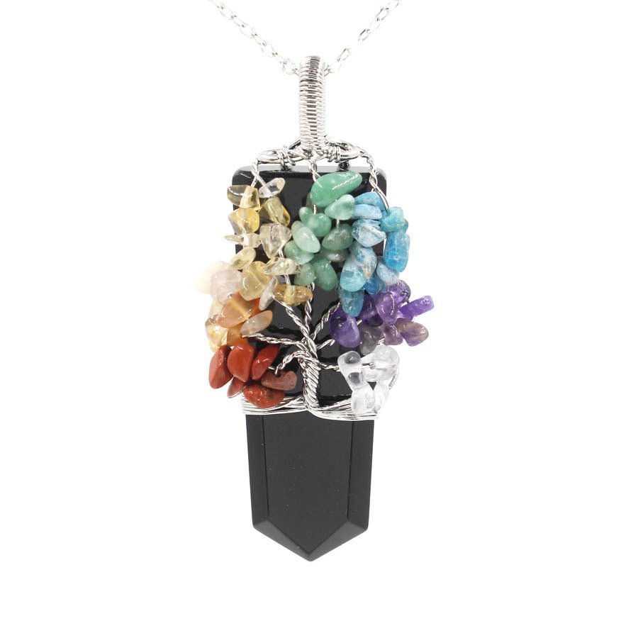 Tree of Life Crystal Column Pendant Necklace - Multivariant Healing Crystals - EclipticJew