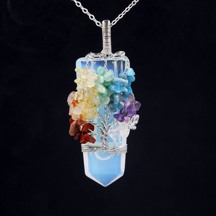 Tree of Life Crystal Column Pendant Necklace - Multivariant Healing Crystals - EclipticJew